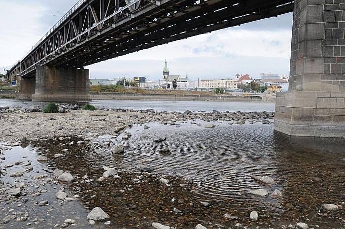 Dlouhodobě trvající sucho se odrazilo i v množství vody v řece Labe. Tam, kde běžně bývá metr vody, nyní chodí obyvatelé Střekova venčit psy a rybáři chytají ryby přímo v plavební dráze.