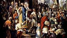 Korunovační průvod prvního českého krále Vratislava II. v roce 1085.