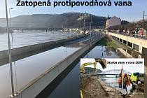 Zatopená protipovodňová vana v Ústí nad Labem. (27. prosince 2023) Vana se začala stavět v roce 2009, budování trvalo dva roky.