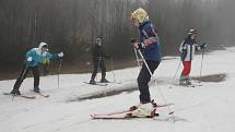 Ačkoli na Telnici prší a prudce taje sníh, studenti ústecké obchodní akademie se na posledních zbytcích sněhu v úterý učili ovládat lyže a snowboardy.