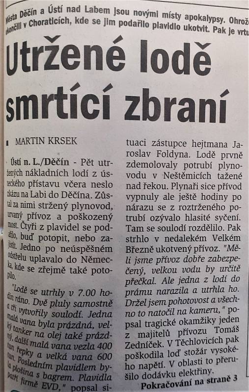 Utržené lodě v Děčíně.