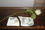 Bankovku zloděj vytáhl pomocí stonku růže. Při následné potyčce došlo k jejímu přetržení.