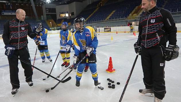 Hokejové soustředění mládeže 2016 v Ústí pod vedením Milana Hejduka a Jana Čalouna.