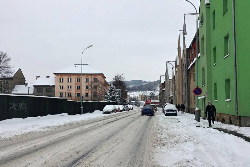 Sníh v Ústí nad Labem, pondělí 8. února