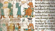 SACHSENSPIEGEL. Saské zrcadlo z roku 1385. Středověký zákoník, přesněji opis magdeburského městského práva, jímž se řídil i městský soud v Ústí.
