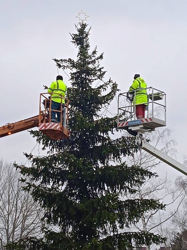 Instalace vánočního stromu na Severní Terase