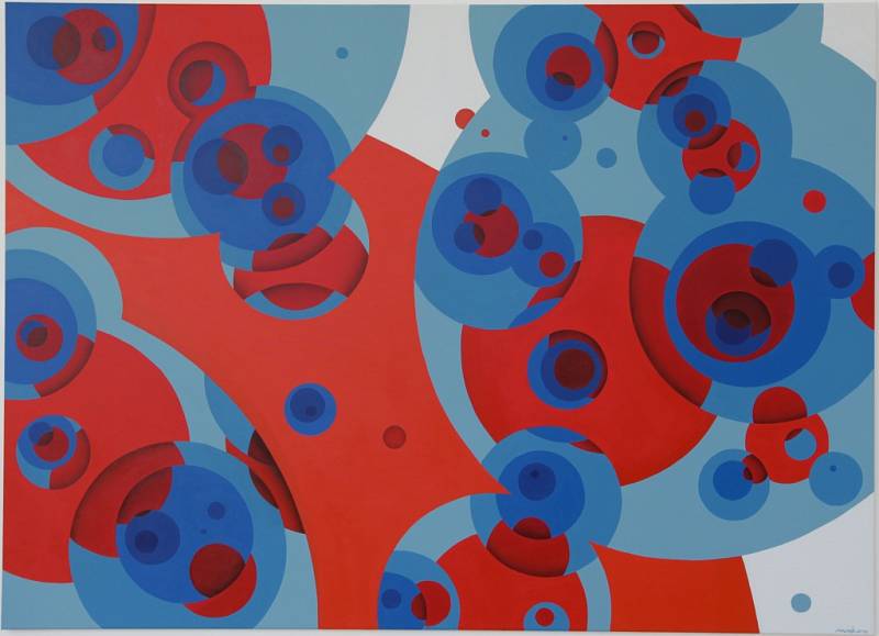 Jan Kaláb, Uvnitř červené bubliny, 2012, 130x180 cm.