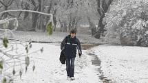 Ráno pokryl centrum Ústí první letošní sníh. Podle meteorologů se ovšem nejednalo o klasický sníh, ale o sníh průmyslový.