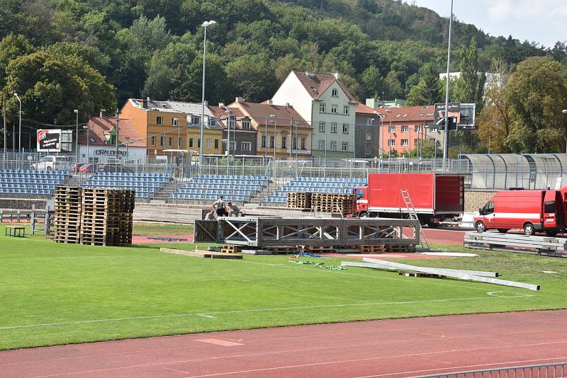 Přípravy na Mistrovství ČR v požárním sportu 2019 v Ústí nad Labem, pondělí 26. srpna