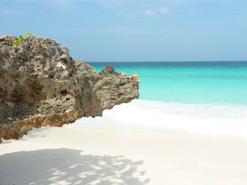 Korálový břeh na dokonalé pláži Nungwi, ostrov Zanzibar, Tanzánie. Foto Petr Černý, Ústí nad Labem.