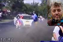 Otrokovický fanoušek rallye Michal Kratochvíl při střetu s vozem Enrica Bertone z roku 2000 na Barum Rally.
