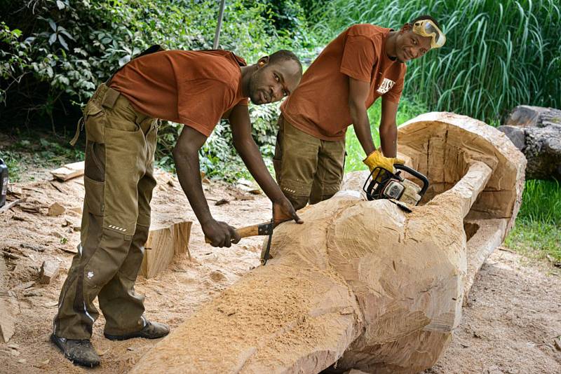 Afričtí řezbáři opět pracují v zoo ve Zlíně na dřevěných sochách.