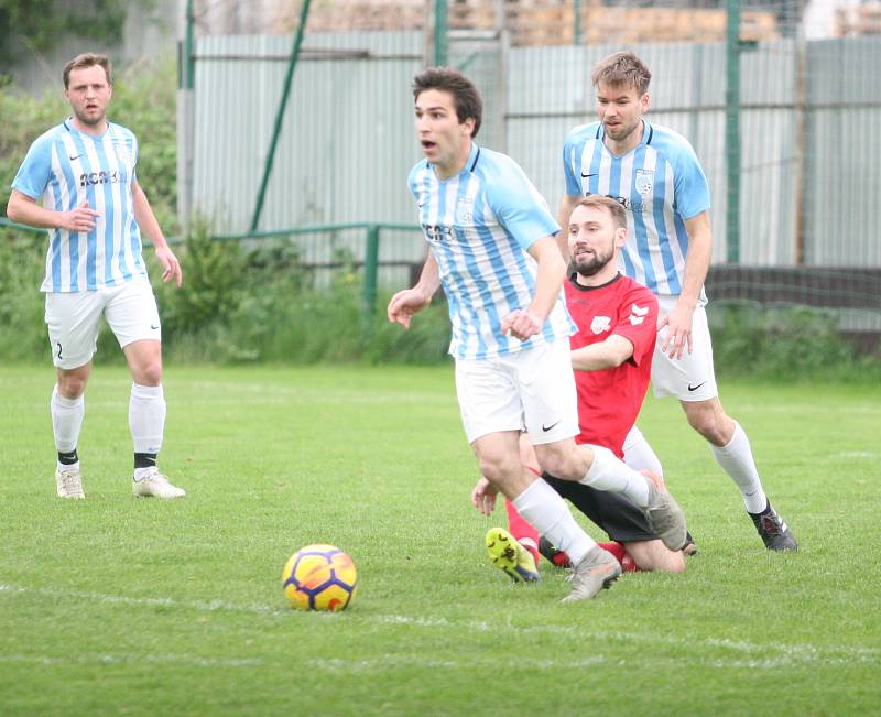 Fotbalisté Příluk (v červeném) v rámci I. B třídy skupiny A pokračují v jarní spanilé jízdě, v nedělním duelu 21. kola doma porazili 2:0 Poličnou.