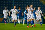 Zápas čtvrtfinále MOL Cupu mezi týmy FC Slovan Liberec a FC Fastav Zlín se odehrál 5. dubna na libereckém stadionu U Nisy. Na snímku radost hráčů Zlína, zprava Josef Haníček, Róbert Matějov a Lukáš Pazdera.