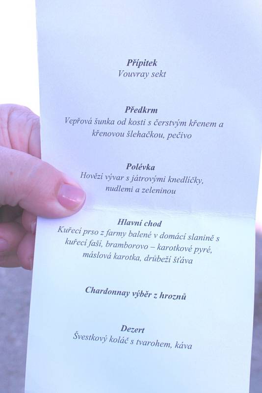 Návštěva prezidenta ČR Miloše Zemana ve Zlínském kraji. Menu