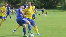 Divizní fotbalisté Slavičína (v modrém) začali nový ročník skupiny E parádně, v neděli dopoledne doma porazili rozdílem třídy Šumperk 4:1.