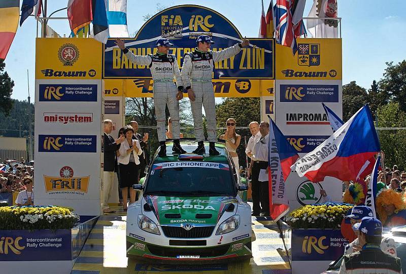 Zlínská Barum Czech Rally od neděle 28. srpna zná své vítěze, jsou jimi Jan Kopecký (vpravo) se spolujezdcem Petrem Starým na vozu Škoda Fabia S2000.