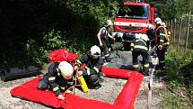 Cvičení hasičů po úniku čpavku na stadionu ve Zlíně