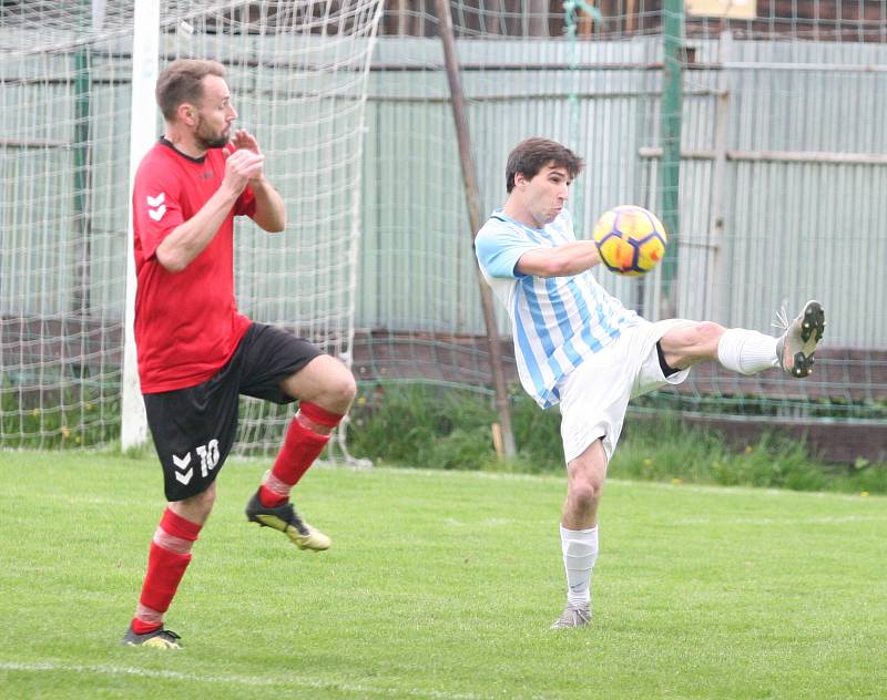 Fotbalisté Příluk (v červeném) v rámci I. B třídy skupiny A pokračují v jarní spanilé jízdě, v nedělním duelu 21. kola doma porazili 2:0 Poličnou.