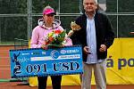 Rakušanka Melanie Klaffnerová (v bílém) ovládla 7. ročník mezinárodního tenisového turnaje žen kategorie ITF Smart Card Open Monet+ ve Zlíně, když v nedělním finále dvakrát přerušené deštěm bez větších problémů přehrála Slovenku Kristínu Kučovou 