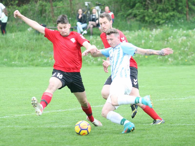 Fotbalisté Příluk (v červeném) v rámci I. B třídy skupiny A pokračují v jarní spanilé jízdě, v nedělním duelu 21. kola doma porazili 2:0 Poličnou.