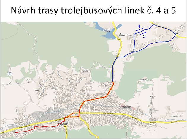 Návrh trasy nových trolejbusových linek č. 4 a 5