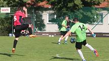 Fotbalisté Slopného (zelené dresy) si v Lize4 poradil s Drnovicemi, které díky hattricku Martina Váni zdolal 3:2. Foto: pro Deník/Jan Zahnaš