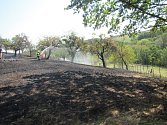Požár trávy poškodil několik ovocných stromů