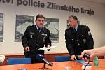 Tisková konference policie ČR ve Zlíně. Rezignace krajského ředitele Bedřicha Koutného.