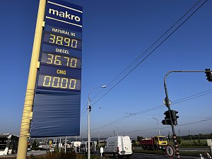 Aktuální ceny pohonných hmot ve Zlínském kraji. Pondělí 21. srpna 2023. Makro Zlín-Malenovice.