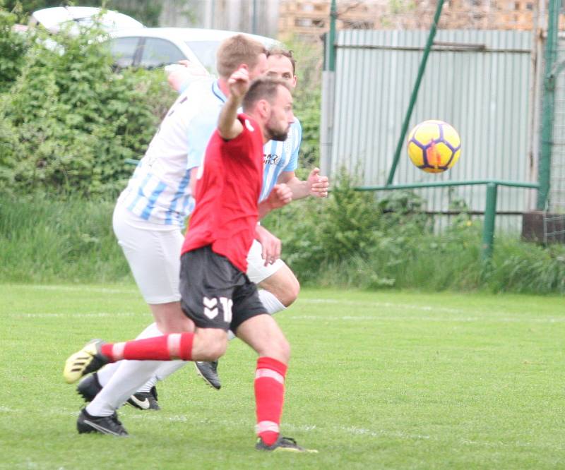 Fotbalisté Příluk (v červeném) v rámci I. B třídy skupiny A pokračují v jarní spanilé jízdě, v nedělním duelu 21. kola doma porazili 2:0 Poličnou.