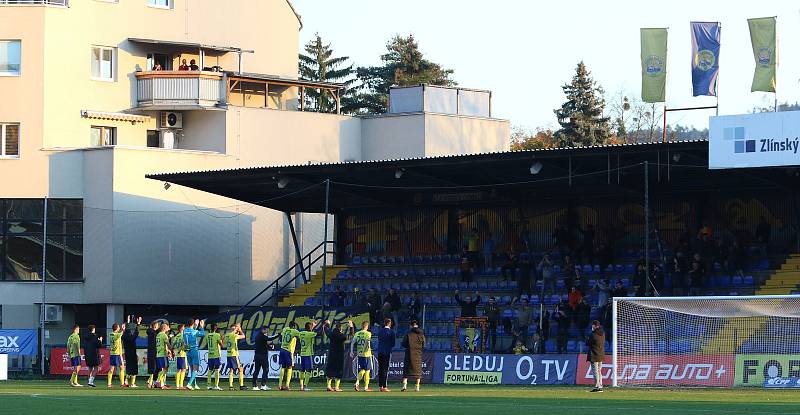 Fotbalisté Zlína (žluté dresy) zdolali ve 13. kole FORTUNA:LIGY České Budějovice 2:0.