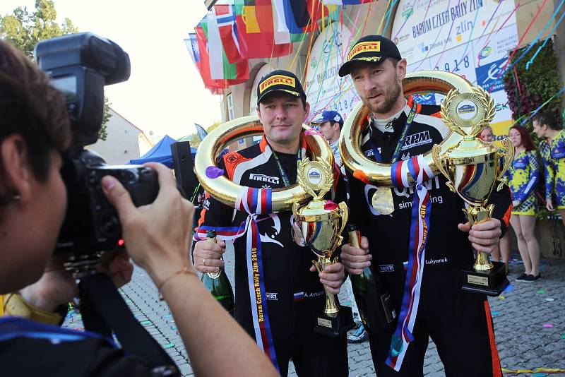 Barum Czech Rally Zlín 2018. Cíl na náměstí Míru 2. místo Alexej Lukjaňuk