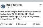 Hasiči sdíleli na svém Facebooku informaci o výjezdu