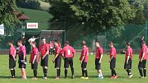 Fotbalisté Slopného (zelené dresy) si v Lize4 poradil s Drnovicemi, které díky hattricku Martina Váni zdolal 3:2. Foto: pro Deník/Jan Zahnaš