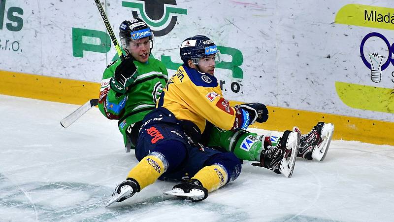 Dohrávka 6. kola hokejové extraligy mezi Mladou Boleslaví a Zlínem. Jan Pavlíček