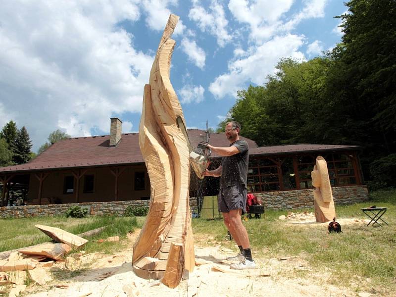 VII.ročník Mezinárodního výtvarného sympozia Držková 2014. Na snímku sochař Andrej Šoka z Bratislavy.