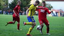 Fotbalisté ligového Zlína (ve žlutých dresech) zvládli 3. kolo MOL Cupu, když divizní Slavičín vyprášili 9:3.