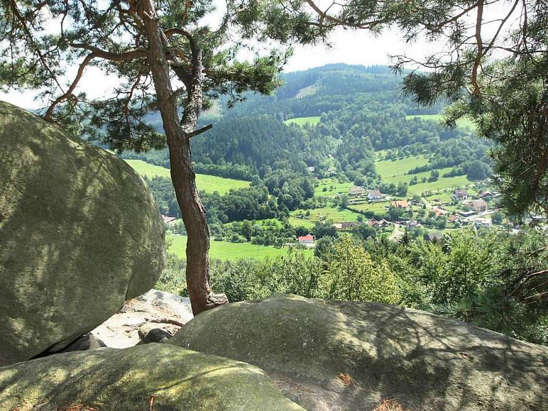 Pohled z vrcholu skalní stěny nad Držkovou