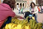 Fronta na banány - promo akce k letošnímu Majálesu přilákala desítky kolemjdoucích. 