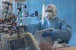Zdravotničtí profesionálové na ARO v Uherskohradišťské nemocnici se musejí v době pandemie vyrovnávat s náročnou prací v ochranných pomůckách, převlékají se mnohokrát za den.