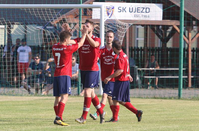 Fotbalisté Újezdu (ve žlutých dresech) v nedělním přípravném zápase podlehli Valašským Kloboukům 2:6