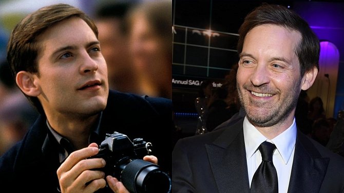 Tobey Maguire v roce 2002 a dnes