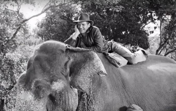Harrison Ford během natáčení Indiana Jonese a chrámu zkázy.