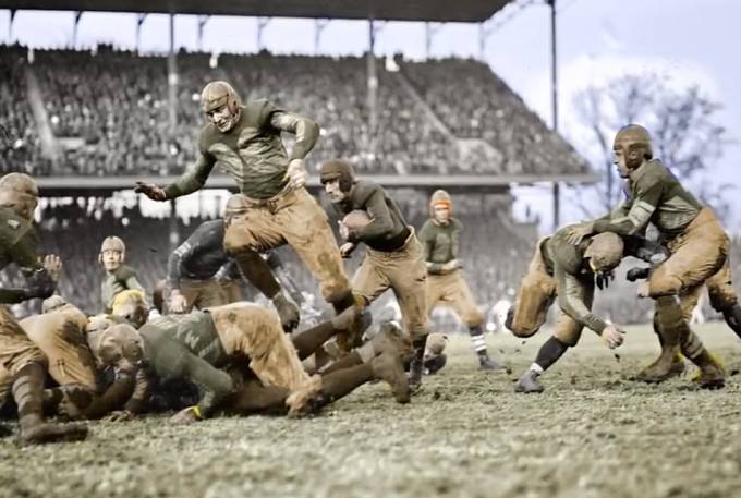 Fotografie z anglických rugby v roce 1900.