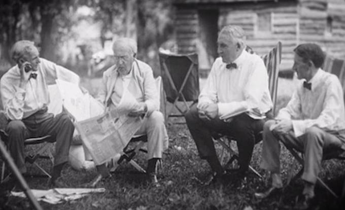 Henry Ford, Thomas Edison, Warren G. Harding na dovče.