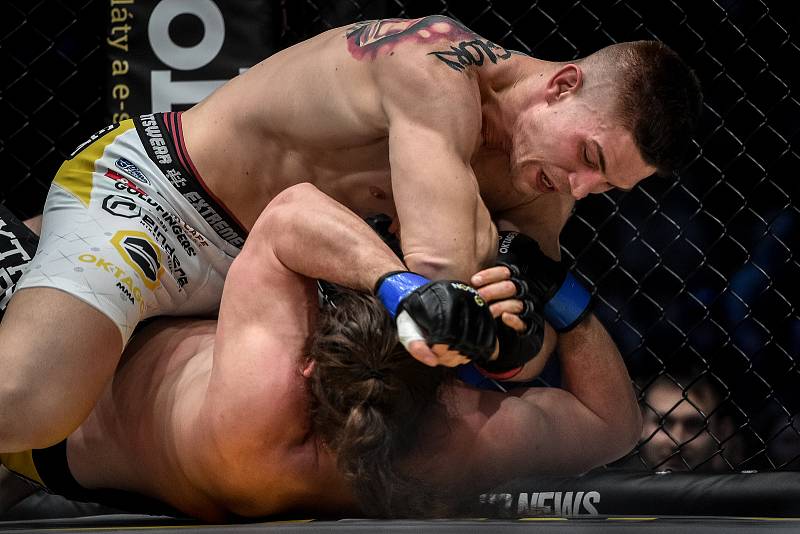 MMA Octagon 11 v Ostravar aréně, 16. března 2019 v Ostravě. Na snímku (v červeném) Miloš Petrášek proti Jeremy Kimball.