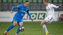 Utkání 12. kola první fotbalové ligy: MFK Karviná - Baník Ostrava, 24. listopadu 2021 v Karviné. (zleva) David Lischka z Ostravy.