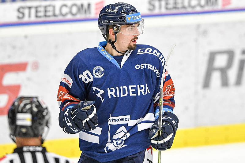 Utkání 22. kola hokejové extraligy: HC Vítkovice Ridera - BK Mladá Boleslav, 5. listopadu 2021 v Osravě. Jan Bernovský z Vítkovic.