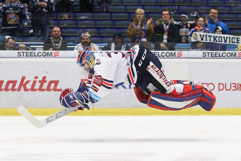 Utkání 35. kola hokejové extraligy: HC Vítkovice Ridera - HC Energie Karlovy Vary, 13. ledna 2019 v Ostravě. Na snímku brankář Vítkovic Daniel Dolejš.